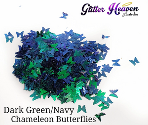 Glitter Heaven Dark Green/Navy Chameleon Butterflies