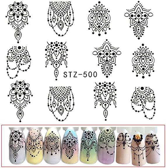 Nail Art Stickers 1pc Black and White Water Decal