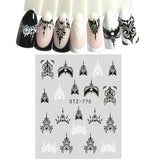 Nail Art Stickers 1pc Black and White Water Decal